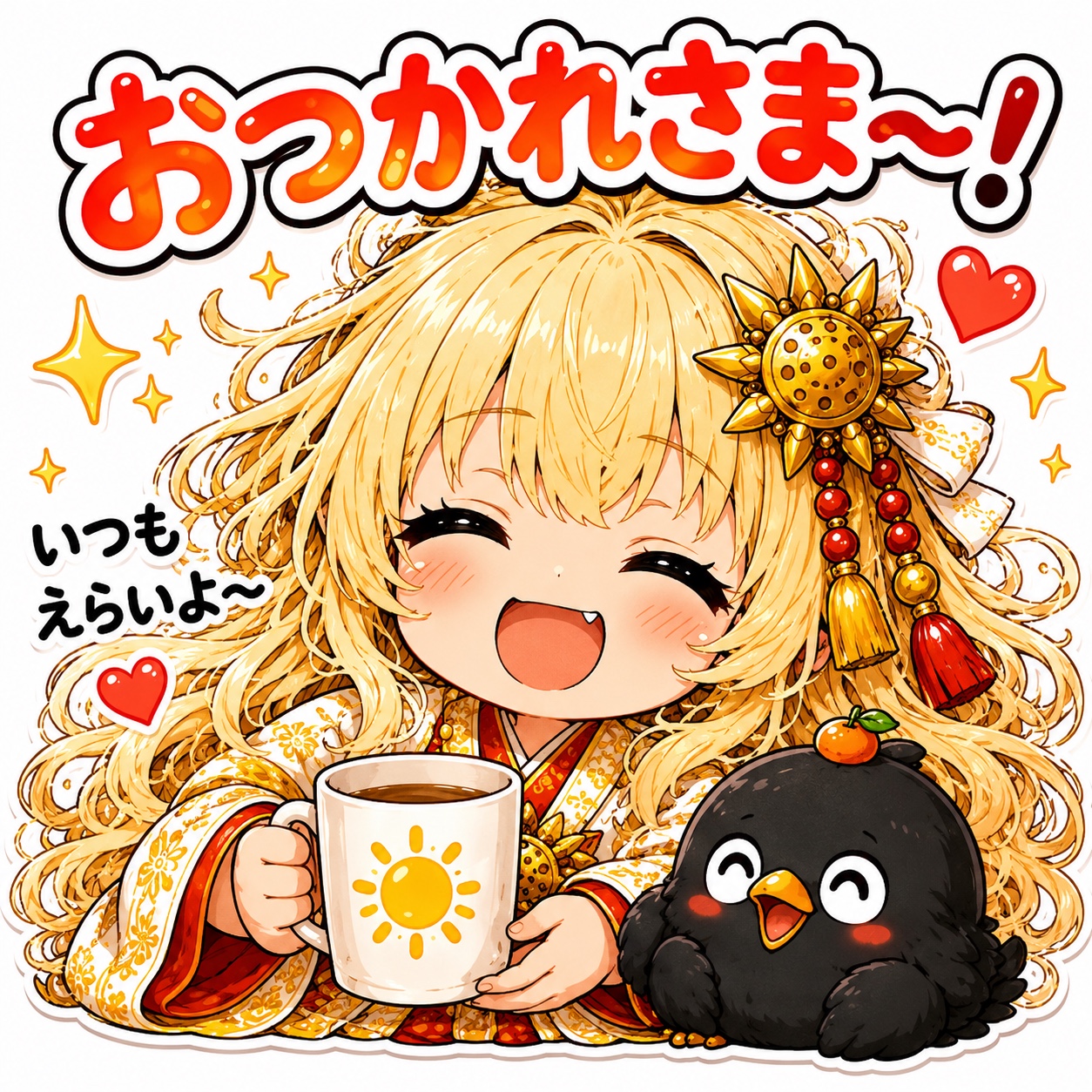 笑顔のちび天照ちゃんとちび八咫ちゃん